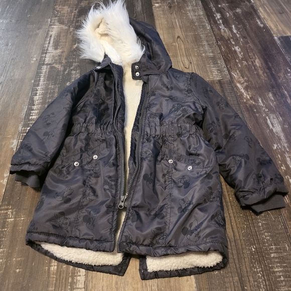 Disney Black Puffer Jacket with Faux Fur Hood - Picture 2 of 10